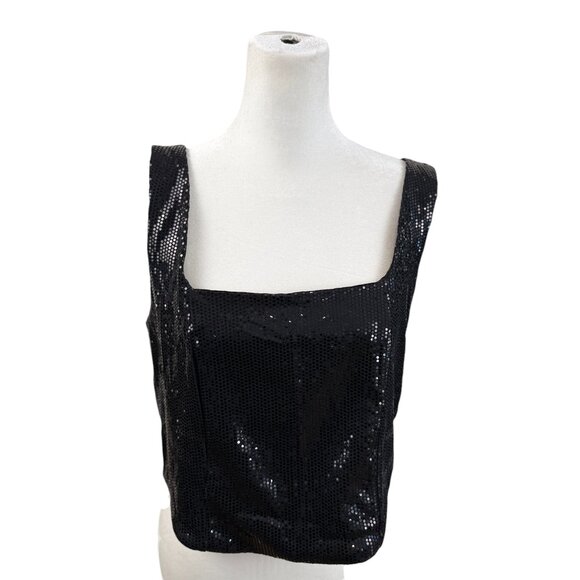 House of Harlow 1960 Black Sequin Two-Piece Set – Crop Tank & High-Waist Pants - Picture 5 of 8